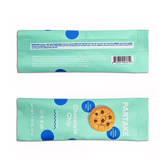 Partake Gluten Free Soft Baked Chocolate Chip Cookies - Vegan - Free From the Top 9 Allergens