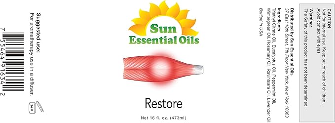 Sun Essential Oils Deep Muscle Ease Blend Essential Oil 16oz for Aromatherapy Diffuser, and Muscle