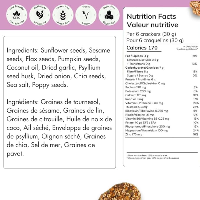 Super Seed Crackers, Gluten Free & Keto Friendly Healthy Snacks, Vegan, Zero Sugar, Paleo &