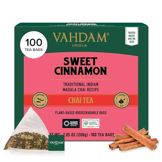 VAHDAM, Sweet Cinnamon Tea | 100 Tea Bags | 100% Natural Spices | Cinnamon Masala Chai Tea Recipe |