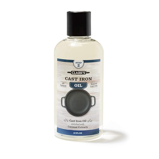 CLARK???Seasoning Oil for Cast Iron Skillets 12oz - 100% Plant-Based Coconut Oil - Mineral Oil for