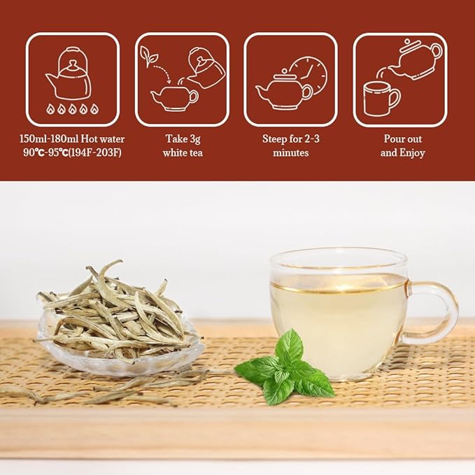 LWXLJMJZC-2.8oz/80g Silver Needle White Tea | Chinese Silver Tips Loose Leaf Tea | Yunnan Yin Zhen