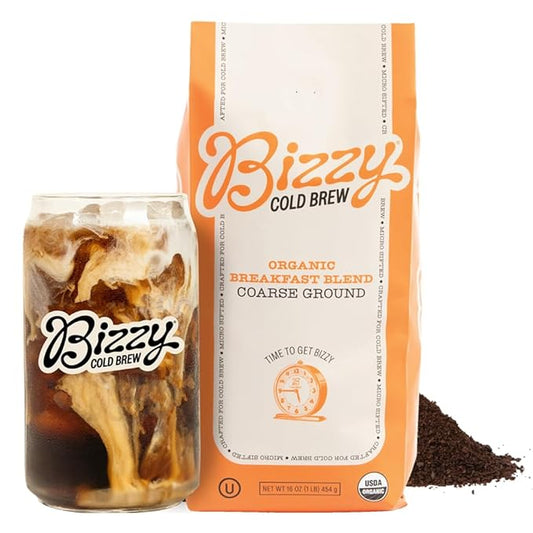 Bizzy Organic Cold Brew Coffee | Breakfast Blend | Coarse Ground Coffee | Medium-Light Roast |
