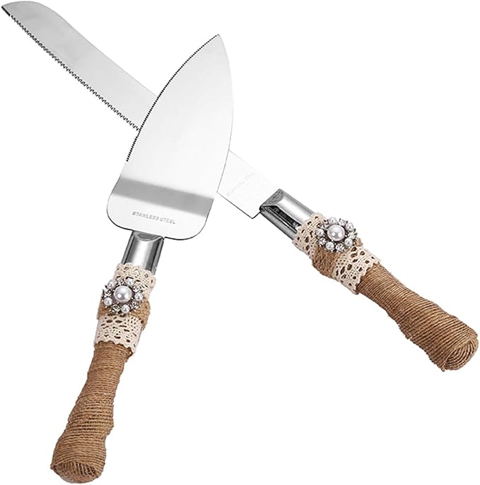 TANG SONG Set of 2 Rustic Wedding Cake Knife and Serving Set Wedding Cake Knife Serveing, Rustic