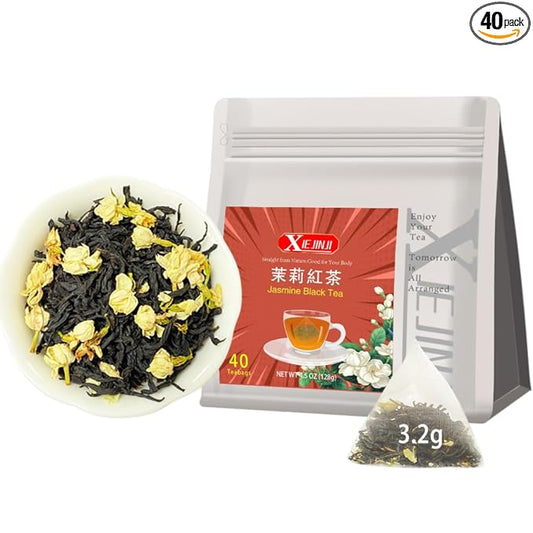XIEJINJI Jasmine Black Tea - 40 Count, Special Blend Black Tea with Jasmine, Fragrant Floral Aroma