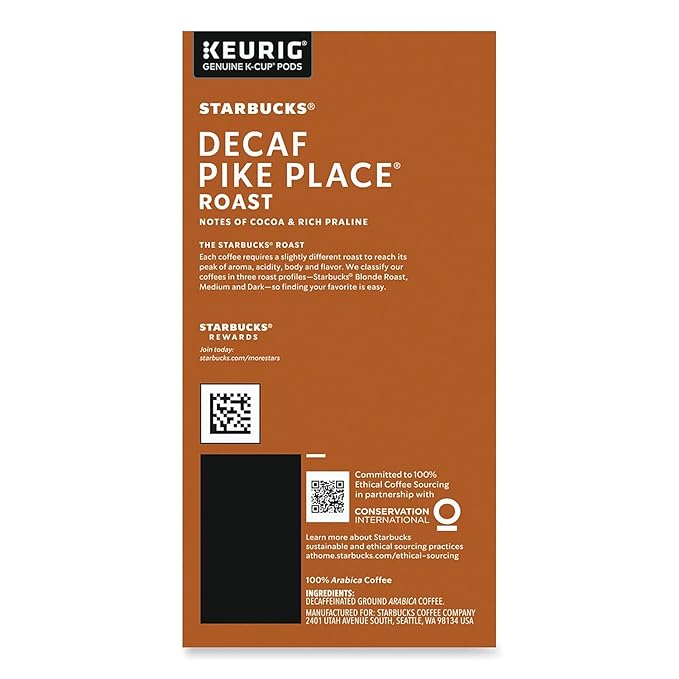 Starbucks K-Cup Coffee Pods, Medium Roast Coffee, Decaf Pike Place Roast, 100% Arabica, 4 boxes (96