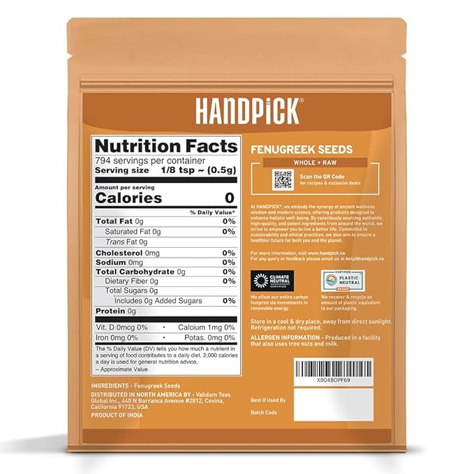 HANDPICK Fenugreek Seeds (14oz) ALL NATURAL Fenugreek - Indian Origin Whole Methi Seeds (Trigonella
