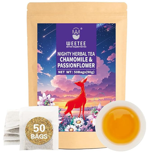 WT WEETEE Chamomile & Passionflower Nighty Herbal Tea Bags 50 Counts, Includes Spearmint, Valerian