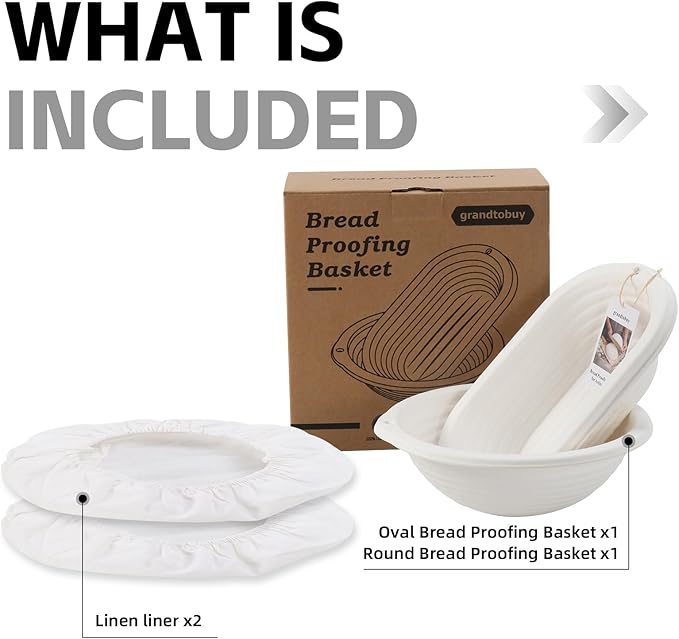Pulp Round Sourdough Bannetons Bread Proofing Basket Set 2 Round and Oval Baking Supply with Linen
