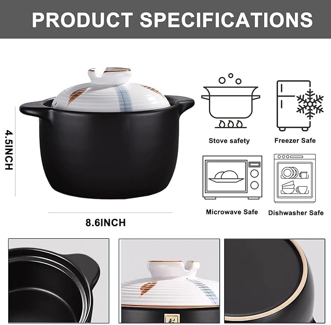 3.2 Quart Ceramic Casserole,with Lid Ceramic Pot,Heat-Resistant Round Stew Pot Soup Pot for cook