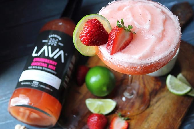 LAVA Premium Strawberry Margarita Mix Strawberry Daiquiri Mix, Made with Real Strawberries, Agave