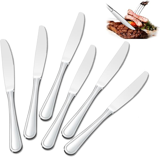 Dinner Knives Set of 24, 9??Knives Set, Butter Knives with Pretty Line Handle, Sharp Knives Set