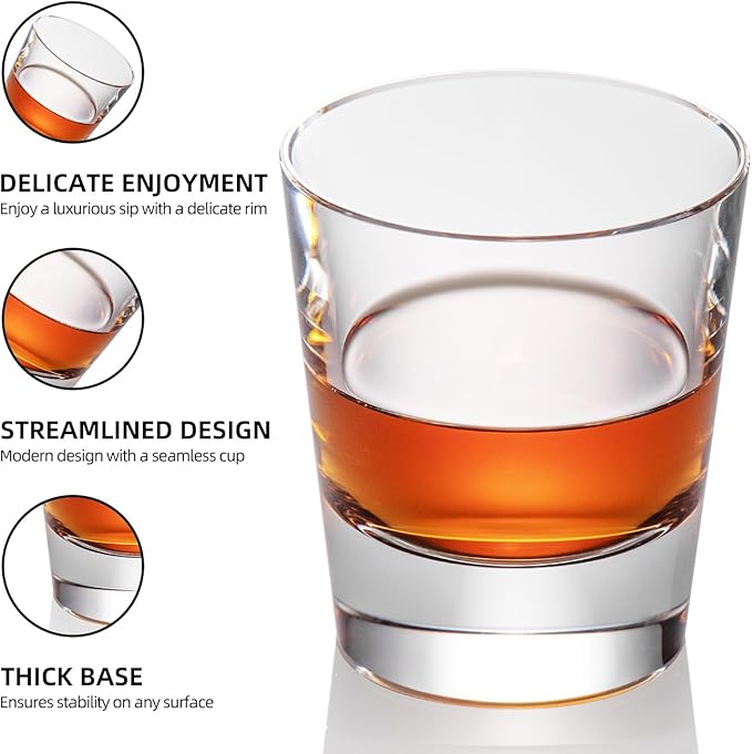 KAMMAK Crystal Whiskey Glasses Set of 2, Hand Blown 8.79oz Old Fashioned Glasses Stemless, Luxury