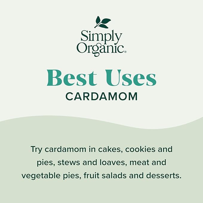 Simply Organic Cardamom, 2.82 Ounce, Certified Organic & Kosher, Aromatic, Subtly Spicy-Sweet, No