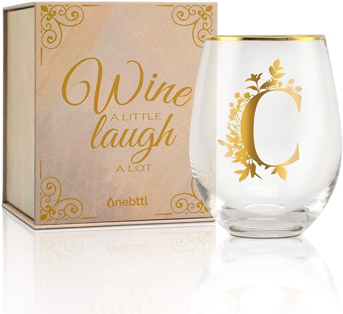 Onebttl Unique Stemless Wine Glasses, Initial Wine Cup for Red or White Wine - 18oz, Monogrammed