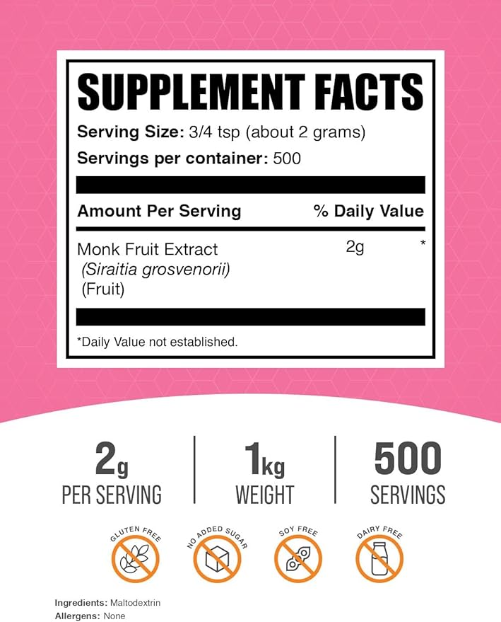 BulkSupplements.com Monk Fruit Extract Powder - Luo Han Guo Extract, Monk Fruit Without Erythritol