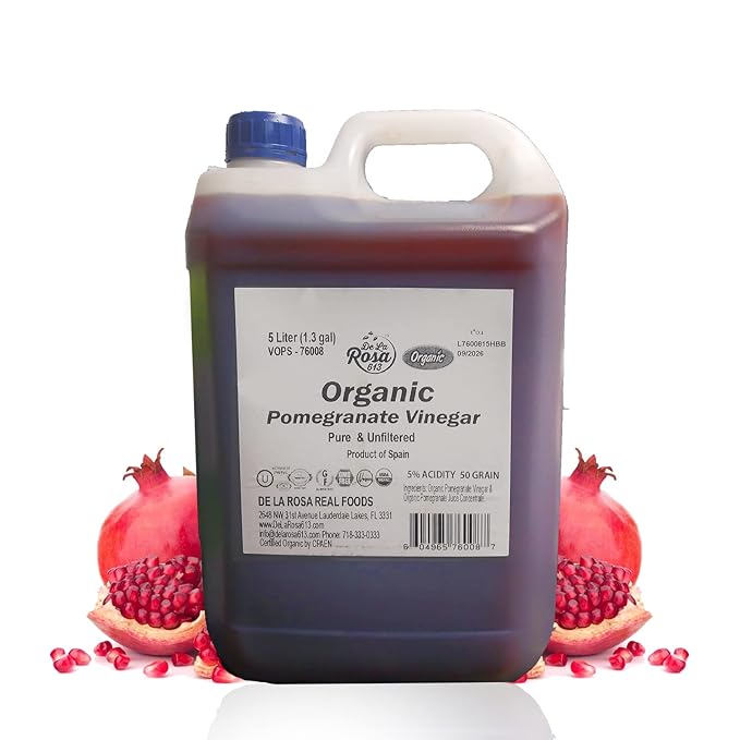 De La Rosa Organic Pomegranate Vinegar, Pure & Unfiltered, Vegan, Gluten Free & Kosher, Great for
