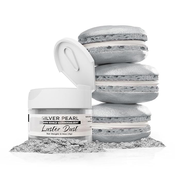Luster Dust - Silver Pearl (4g 1x Jar) | Edible Vegan Dust & Paint for Cake Decorating, Ice Cream
