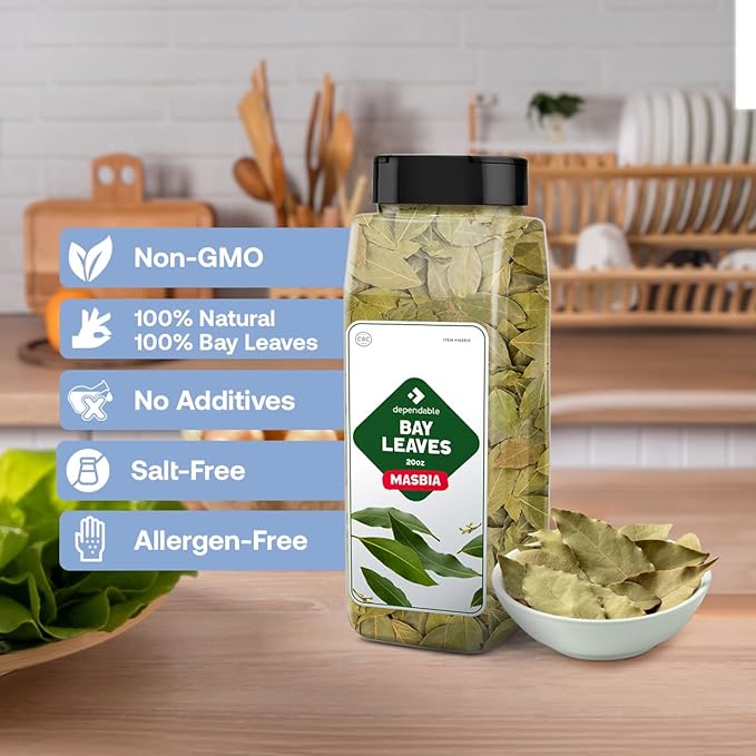 Dependable Foods Bay Leaves – 2 oz. Jar - 100% Natural, Non-GMO, Salt-Free | Kosher, Allergen-Free