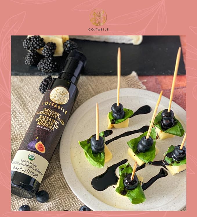 Fig Flavored Balsamic Vinegar Organic of Modena, Aged Made in Italy, Natural Blend, Thick Texture
