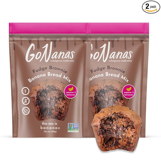GoNanas Fudge Brownie Oat Flour Banana Bread Mix, Suitable for Plant Based Vegan Diets, Gluten Free