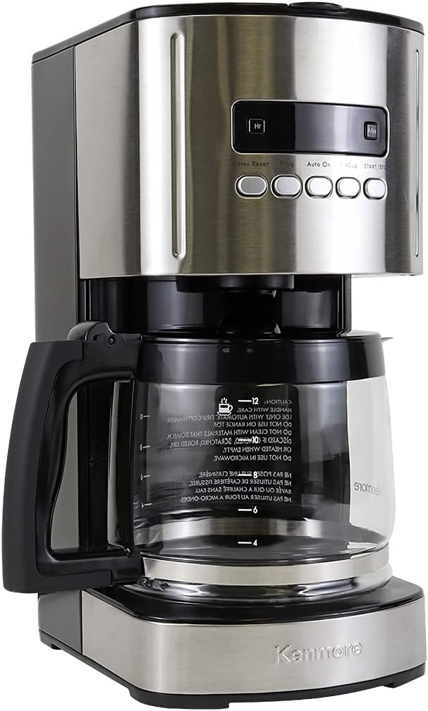 Kenmore Drip Coffee Maker - 12 Cup Programmable Cafe Machine With Glass Pot, Regular & Bold Brew