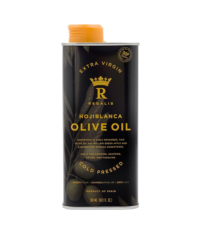Regalis Cold Pressed Hojiblanca Extra Virgin Olive Oil, 500ML, D.O.P Certified, Non-GMO, Finishing