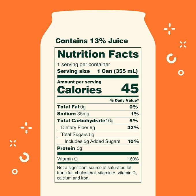 OLIPOP Prebiotic Soda Pop, Orange Squeeze, A New Kind of Soda Packed with Prebiotics, Fiber, and