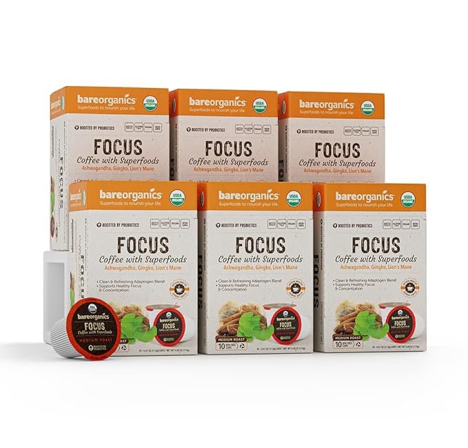 BareOrganics Focus Coffee Pods With Superfoods & Probiotics | Compatible | USDA Certified Organic
