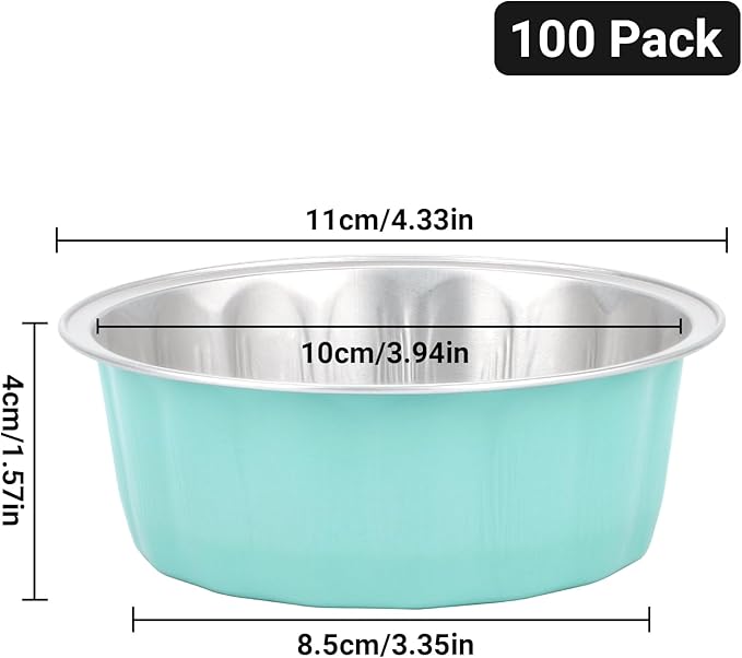 Beasea 8oz Aluminum Ramekins, 100 Pack 3.9" Mini Disposable Baking Foil Cups Ramekin Cup Cupcake