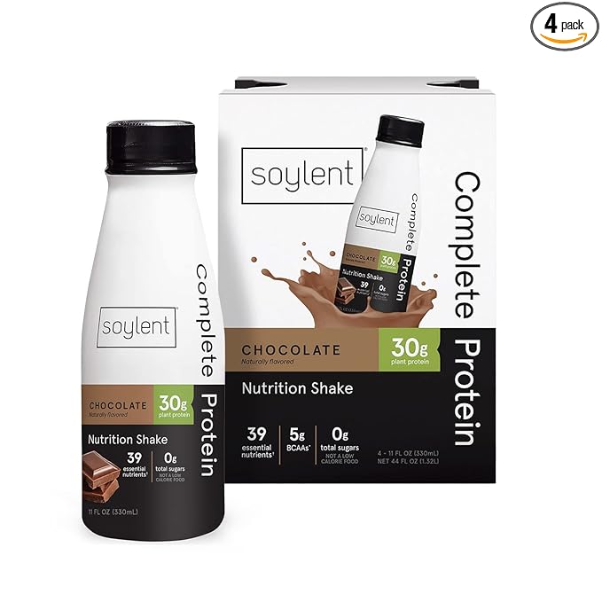 Soylent Complete Protein Shake, Chocolate, 30g Protein, Vegan, Dairy Free and 0g Sugar, Ready to