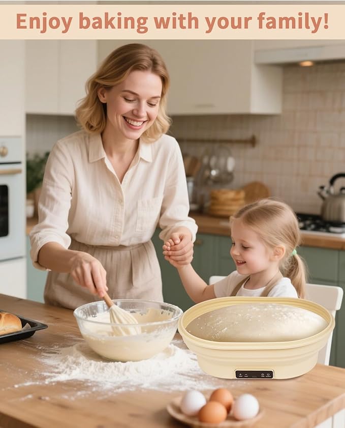 4L Heating Bread Proofing Basket Set Foldable Thermostatic Silicone Bowl with 77-122??6 Gears