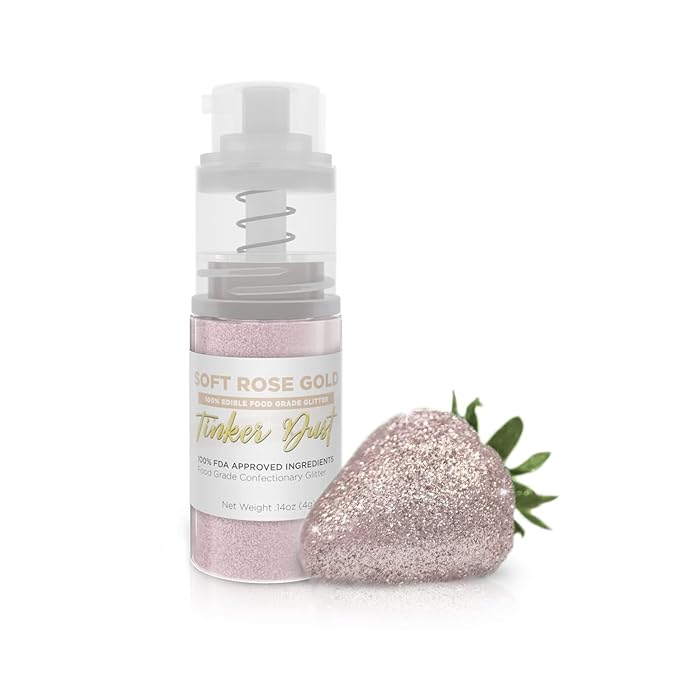 Bakell - Soft Rose Gold Tinker Dust (4g, 1x Mini Spray Pump) Edible Glitter for Food, Desserts, and