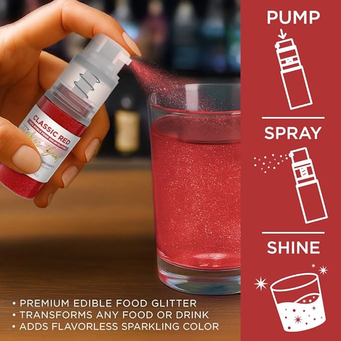 Bakell - Classic Red Tinker Dust (4g, 1x Mini Spray Pump) Edible Glitter for Food, Desserts, and