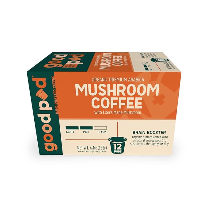 goodPOD Brain Booster Single Serve Coffee K Cup Pods, Organic Arabica Coffee with Lions Mane