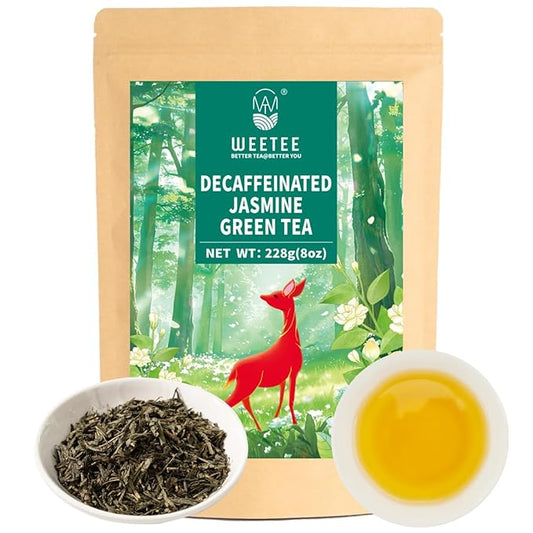 WT WEETEE Decaf Jasmine Green Tea Loose Leaf, 110+ Cups, Made of CO2-Decaffeinated Green Tea Leaves