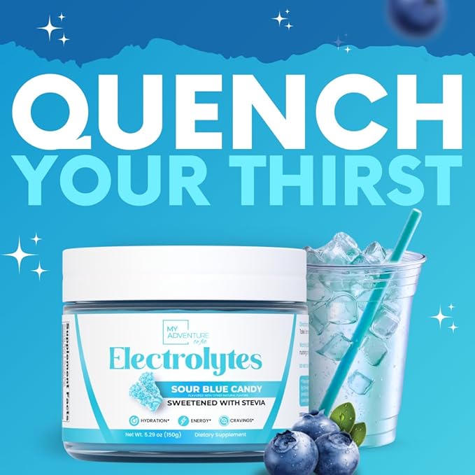 Zero Sugar - Sour Blue Candy Electrolytes Powder - Refreshing Hydration - Caffeine Free Energy