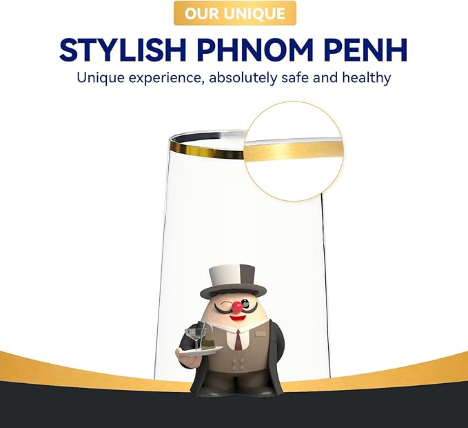 JOLLY CHEF 24 Pack Stemless Plastic Champagne Flutes Disposable 9 Oz Gold Rim Clear Plastic