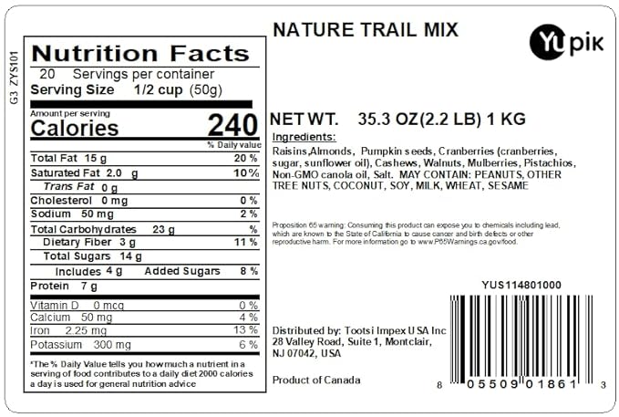 Yupik Nature Trail Mix, 2.2 lbs, with Raisins, Almonds, Pumpkin Seeds, Cranberries, Cashews