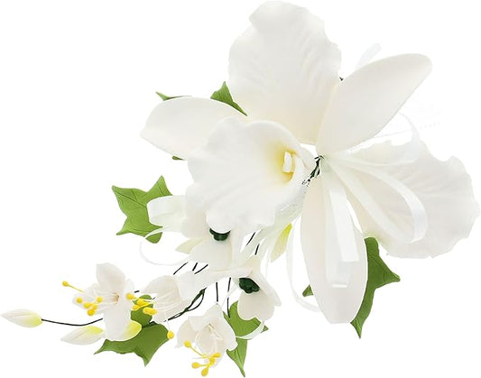 Global Sugar Art Cattleya Orchid Sugar Cake Flowers Spray, White, 1 Count by Chef Alan Tetreault