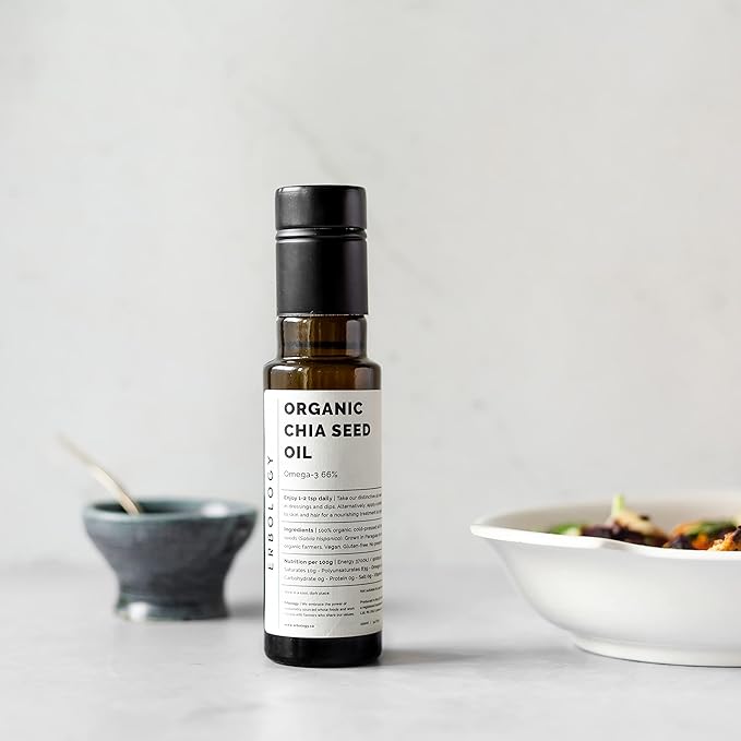 Erbology Organic Chia Seed Oil 3.4 fl oz - Cold-Pressed - Rich in Omega-3 (66%) and Vitamin E (330%