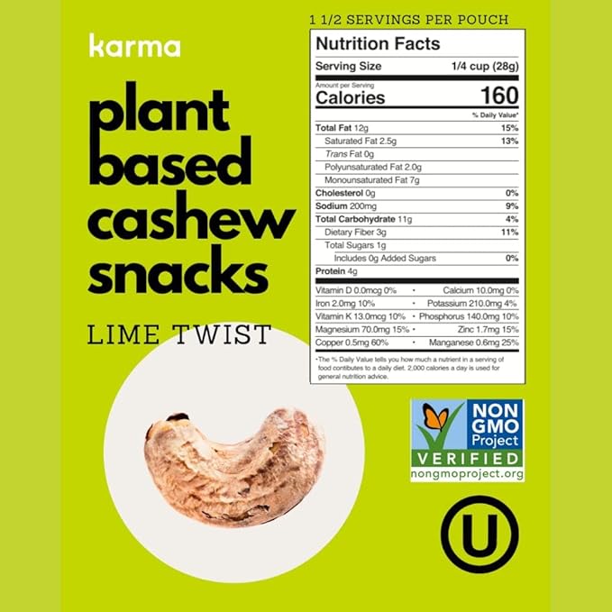 Whole 30 Variety Pack Cashews by Karma Nuts, Whole, Roasted, Vegan, Zero Sugar, Non GMO, Gluten