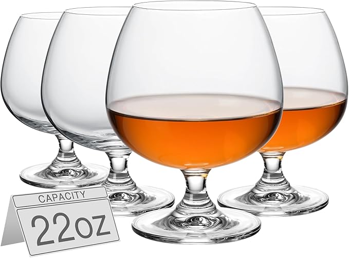 Physkoa 22 oz Large Brandy Snifter Glasses ??Set of 4 Short Stem Giant Brandy & Cognac Glasses for