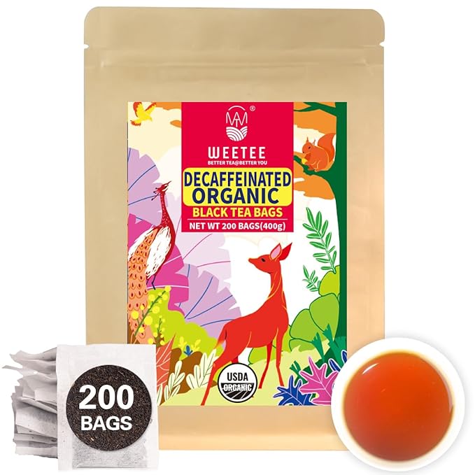 WT WEETEE Organic Decaf Black Tea Bags, Organic Decaffeinated Black Tea 200 Count | Smooth & Mild