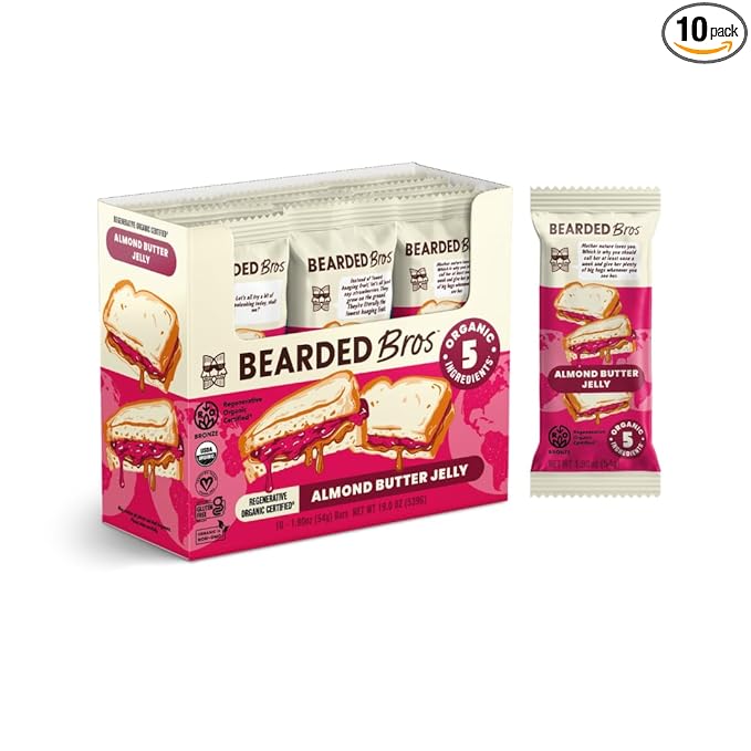 Bearded Brothers, Organic Vegan Protein Energy Bars, Almond Butter Jelly (10 Pack) - Gluten Free