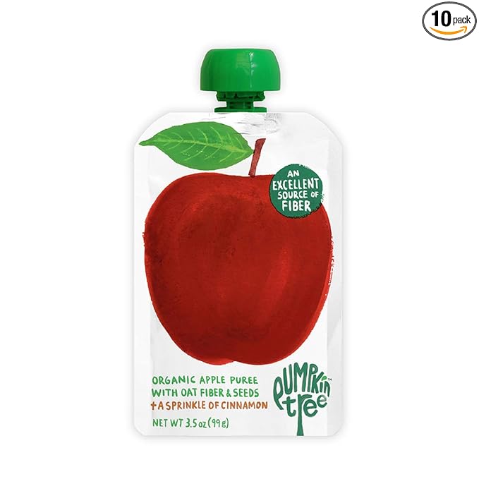 Pumpkin Tree Organics Fruit Snack Pouch, Apple + Fiber + A Sprinkle of Cinnamon, 3.5 Ounce (Pack of