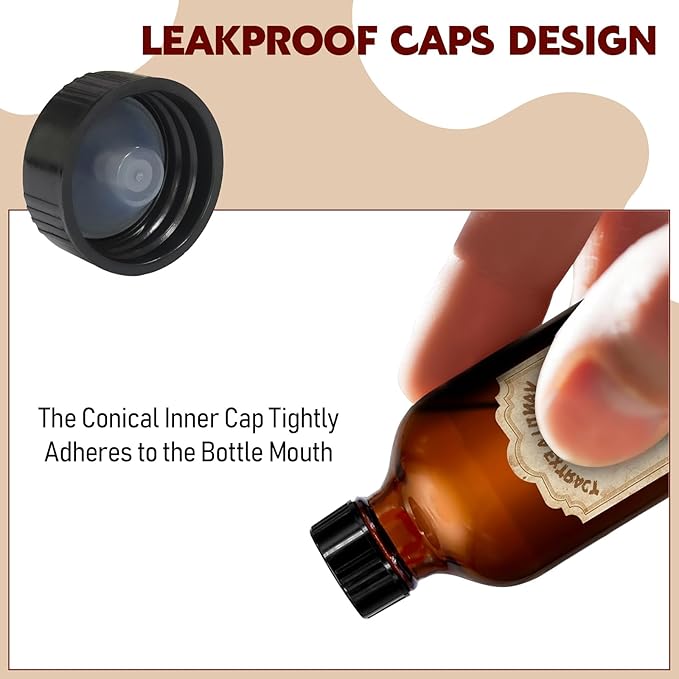 12 Pack 2 Ounce Amber Glass Bottle with Lids Vanilla Extract Homemade Brown Bottle 2 oz and 12Pcs