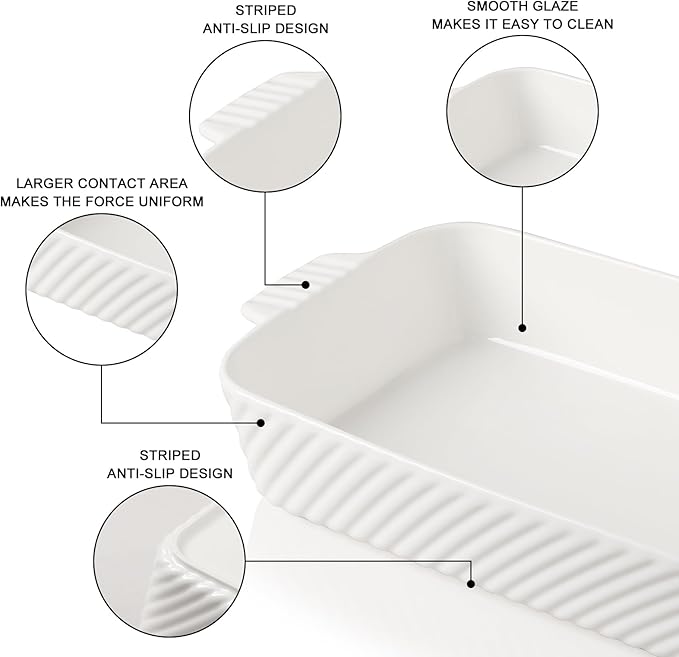Sweejar Ceramic 13 x 9 Baking Pan, Cake Baking Dish for Brownie, Porcelain Striped Casserole Dishes