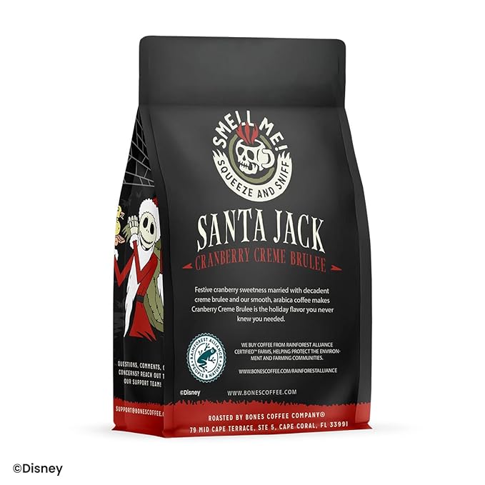 Bones Coffee Company The Nightmare Before Christmas Santa Jack Flavored Coffee Beans, Medium Roast