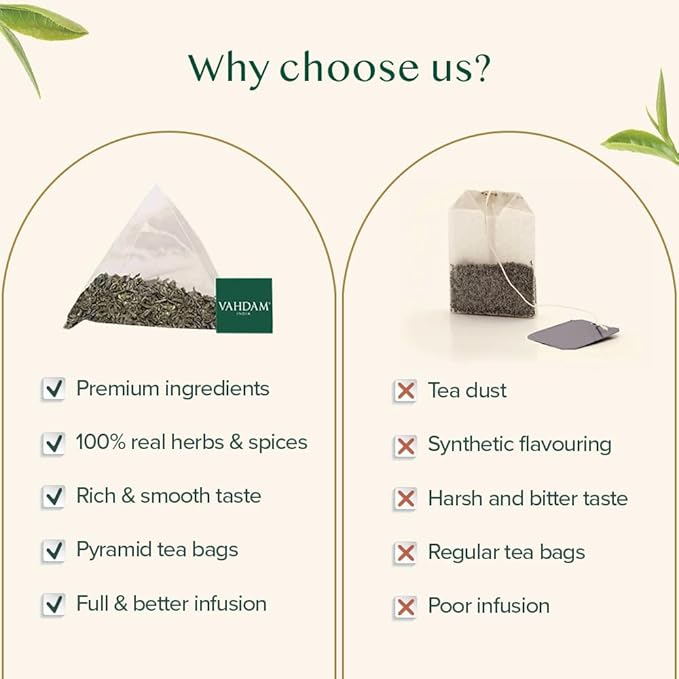 VAHDAM, Decaf Himalayan Green Tea Bags (100 Pyramid Tea Bags) Caffeine Free, Gluten Free | High